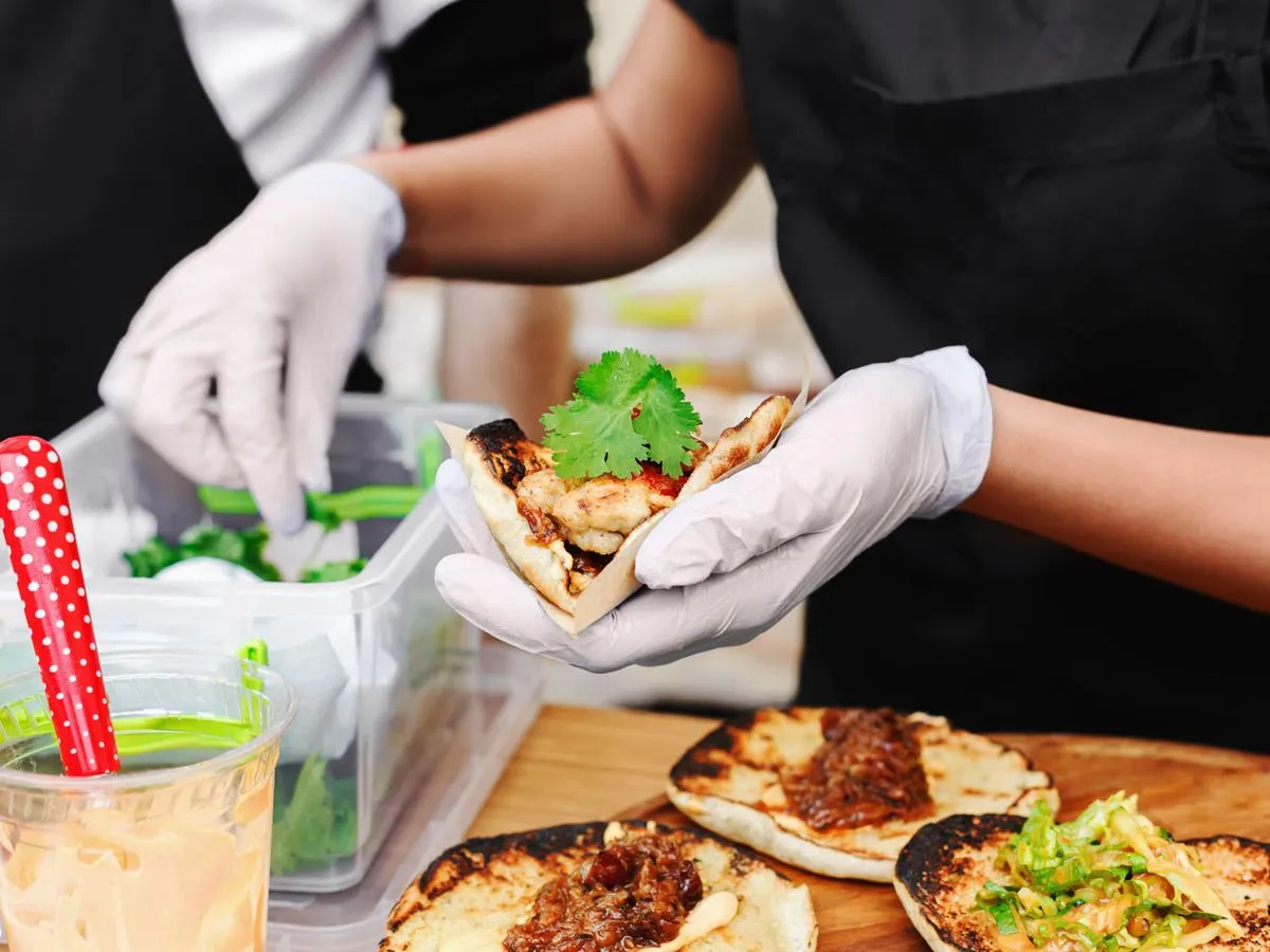 Food handler with gloves